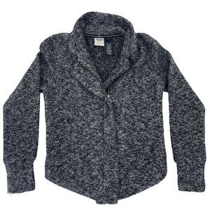 Harley Davidson Womens Biker Cardigan Sweater Black Marled Notch Lapel Zipper XS